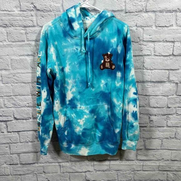 Dream Sweater Hoodie‎ Womens Small Handle With Care Blue Tie Dye Bear - Picture 1 of 5